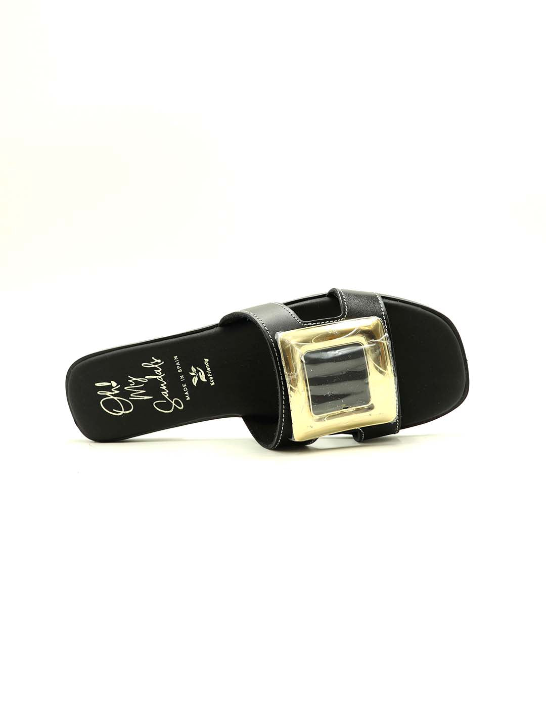 Zueco Pala Aplique Dorado OH! MY SANDALS Mujer Negro