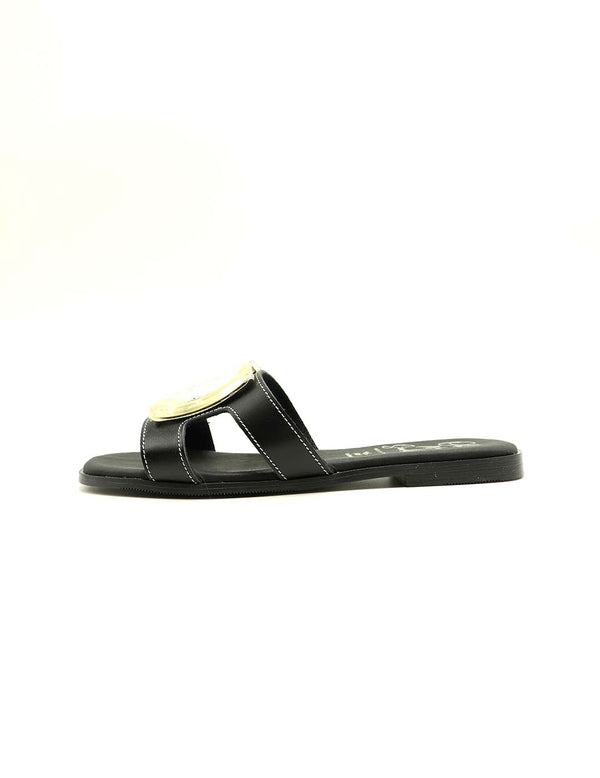 Zueco Pala Aplique Dorado OH! MY SANDALS Mujer Negro