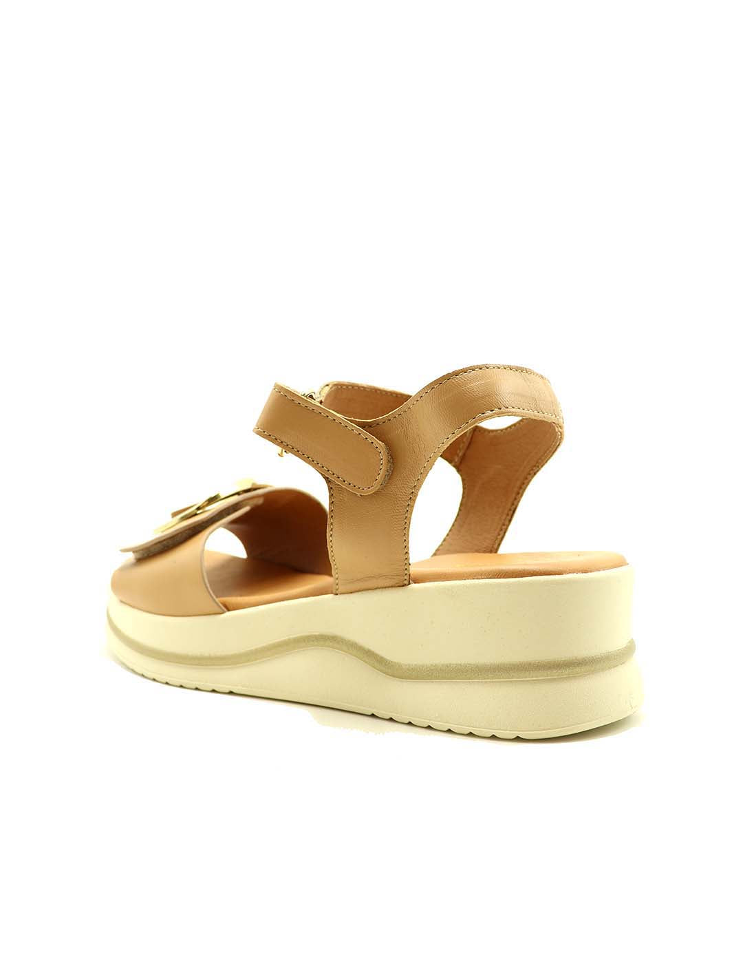 Sandalia Velcro con Aplique DESCANFLEX Mujer Camel