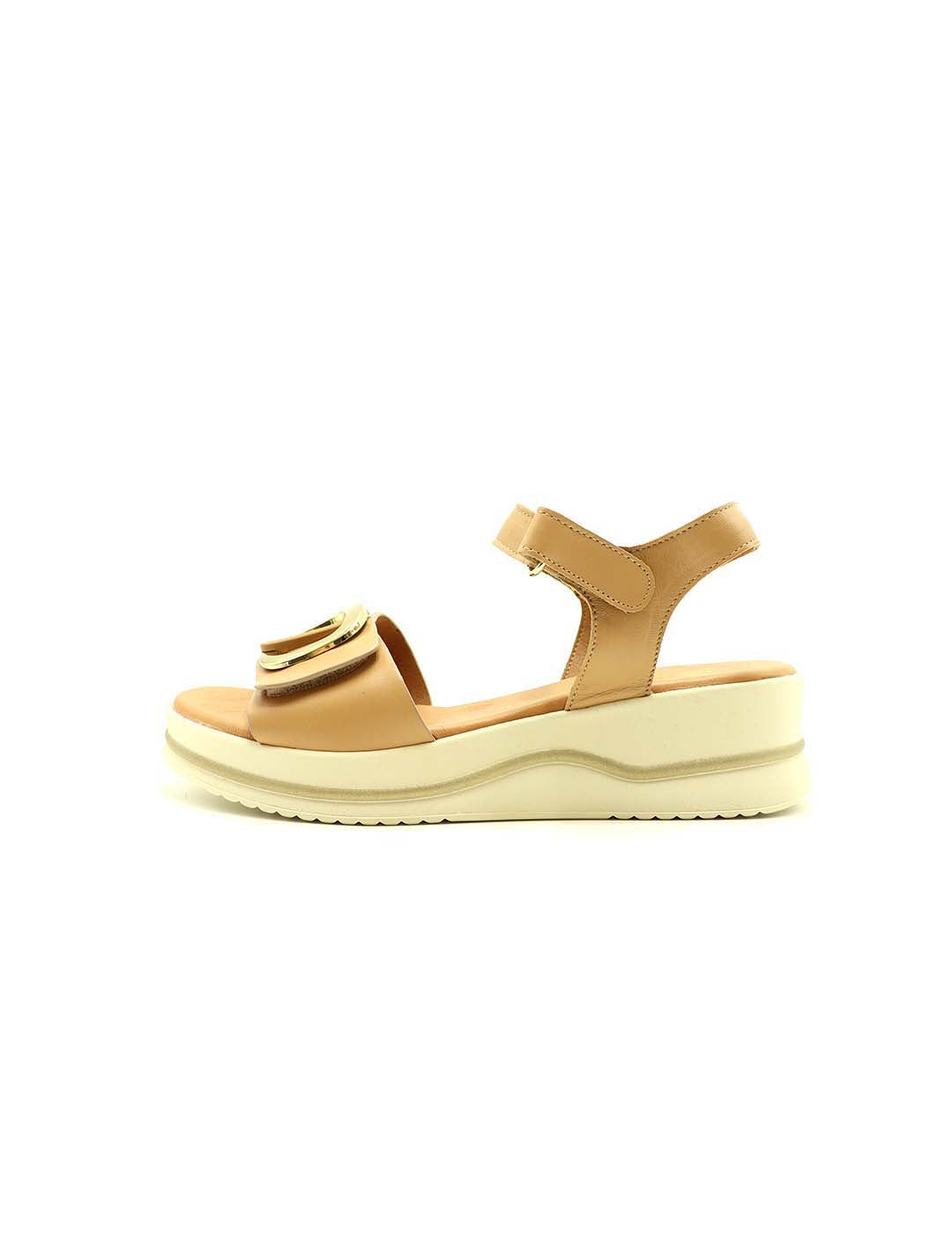 Sandalia Velcro con Aplique DESCANFLEX Mujer Camel
