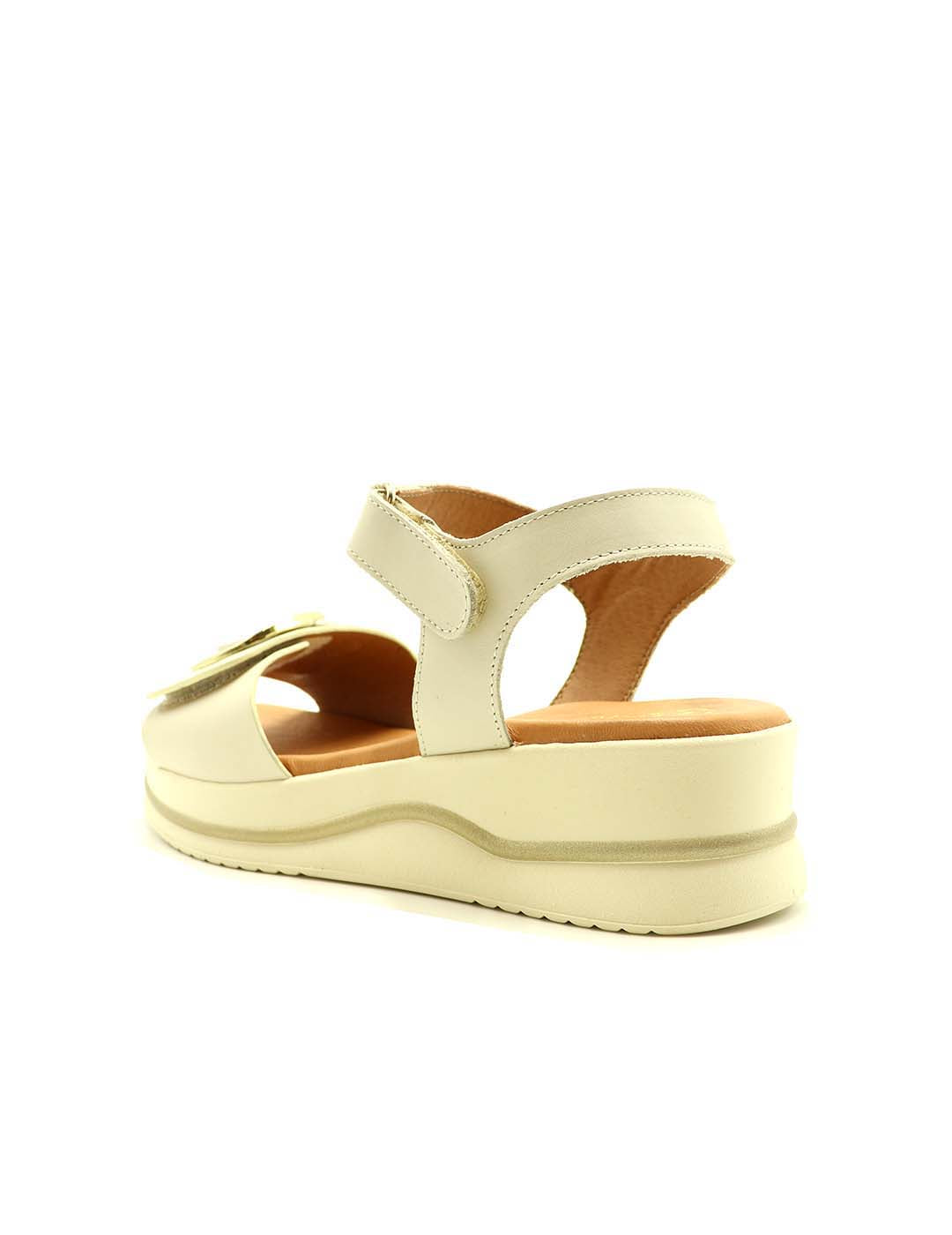 Sandalia Velcro con Aplique DESCANFLEX Mujer Ivory