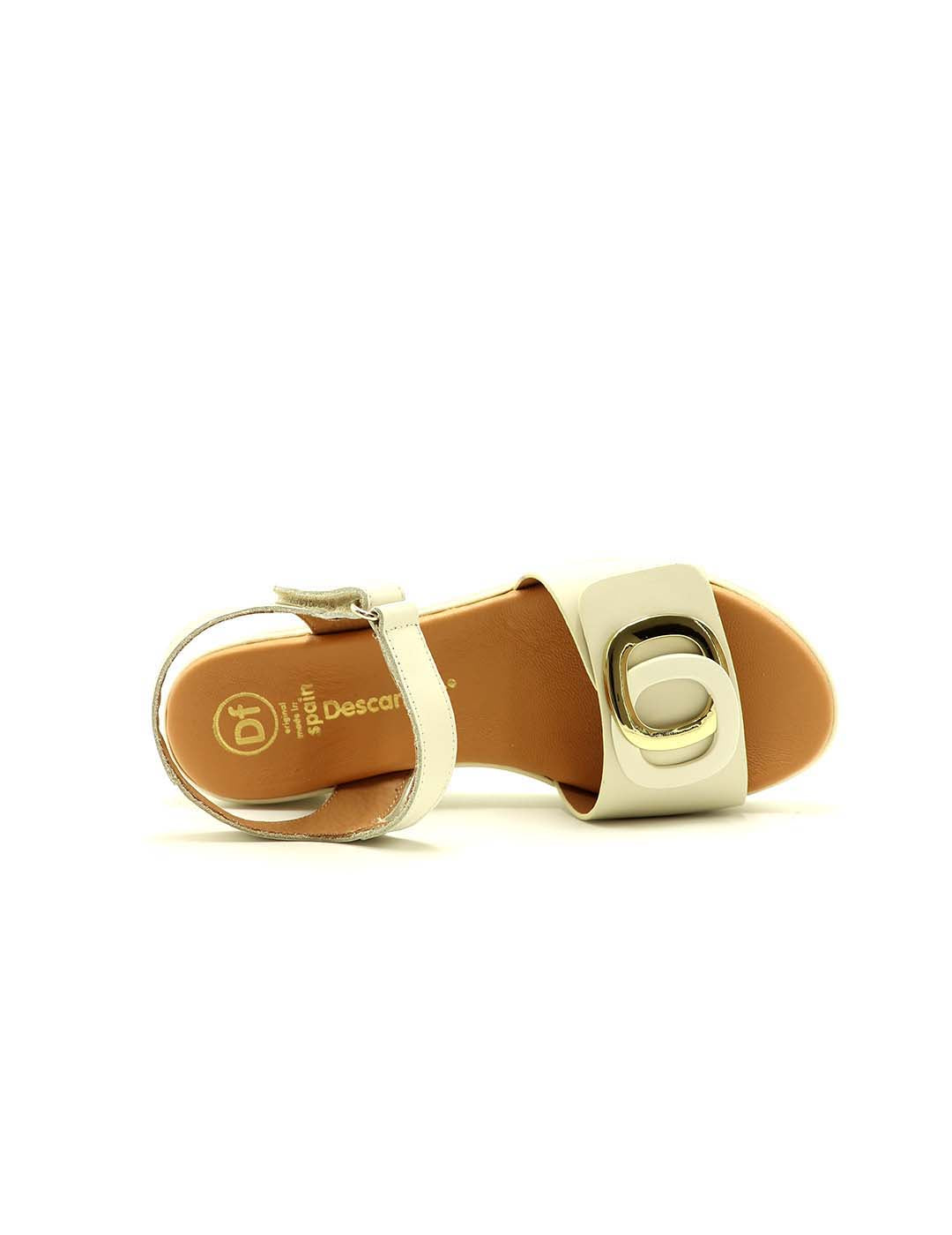 Sandalia Velcro con Aplique DESCANFLEX Mujer Ivory