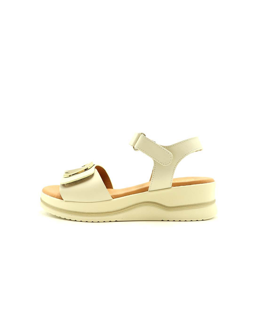 Sandalia Velcro con Aplique DESCANFLEX Mujer Ivory